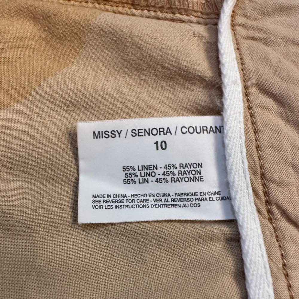 Nine West Jeans Tan Linen Rayon Boho Cropped Pants Sz 10 - Picture 6 of 8